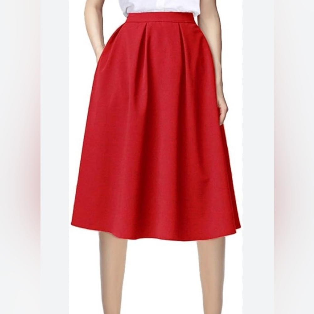 Urban Coco Skirt Swing/Skater Elastic Waist Side Zip Red Pockets Small